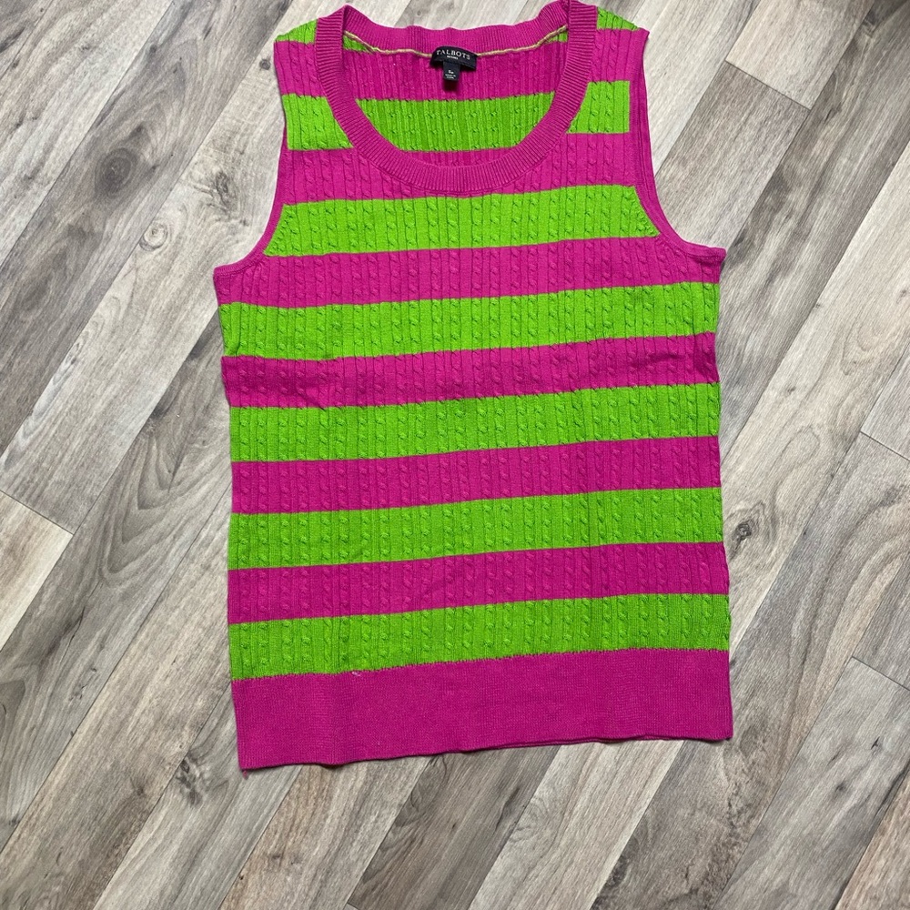 Talbots Green and Pink Knit Vest